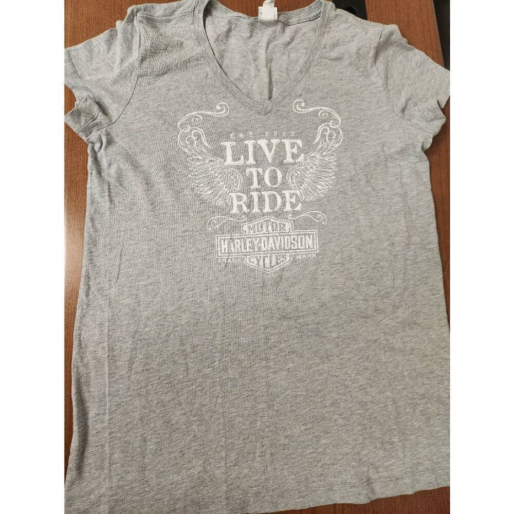 Harley-Davidson XL light grey v neck t-shirt with Harley-Davidson and live to ri